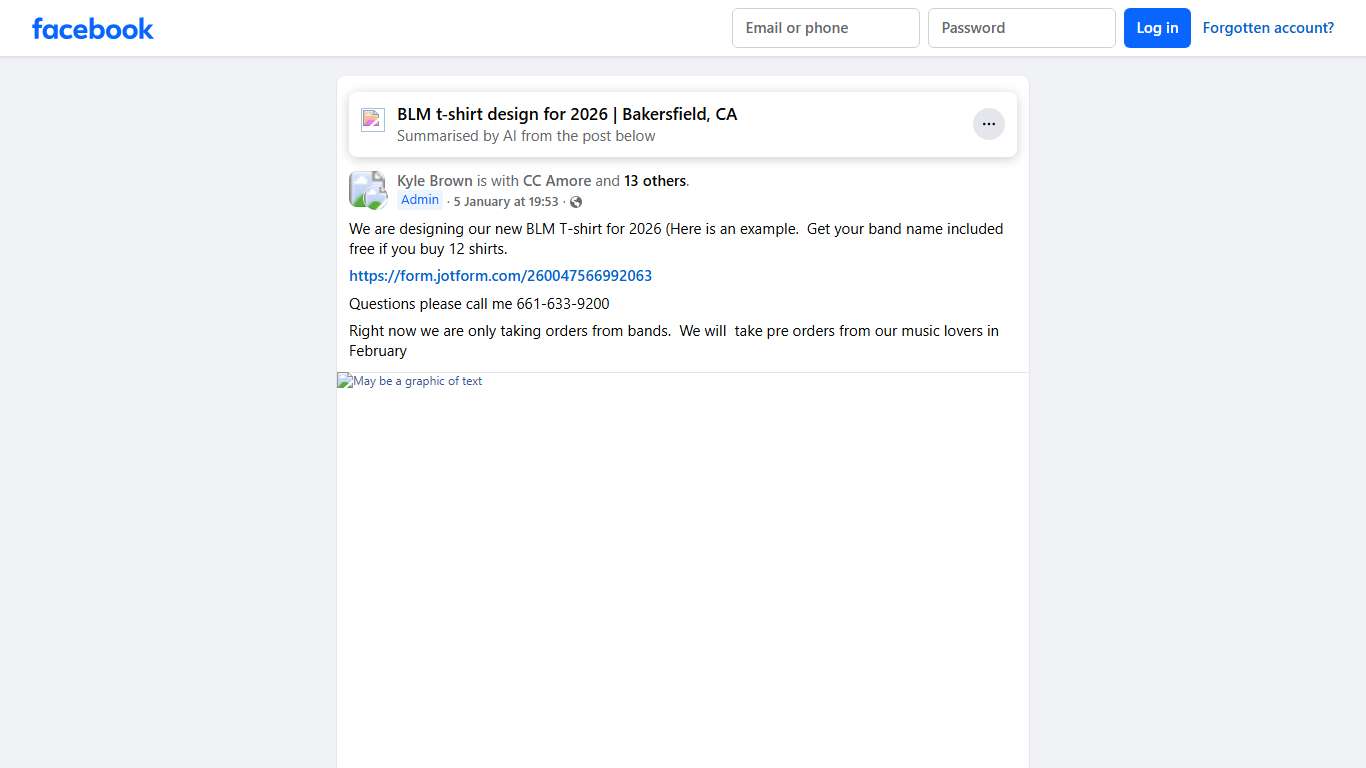 Bakersfield Live Music We are designing our new BLM T-shirt for 2026 (Here is an example Facebook